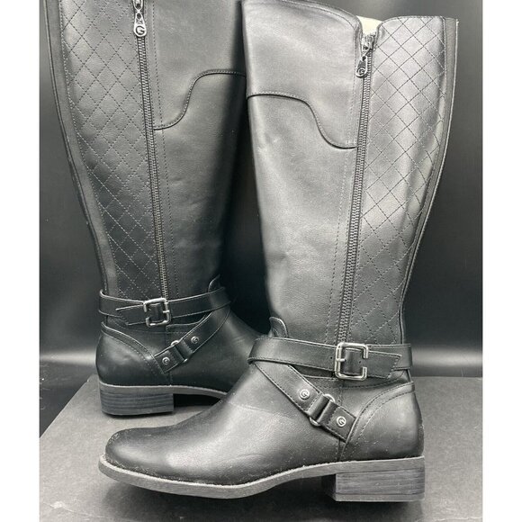 GBG GUESS Womens Black Buckle Accent Round Toe Heel Zip-Up Size: 8M Wide Calf - Picture 2 of 8